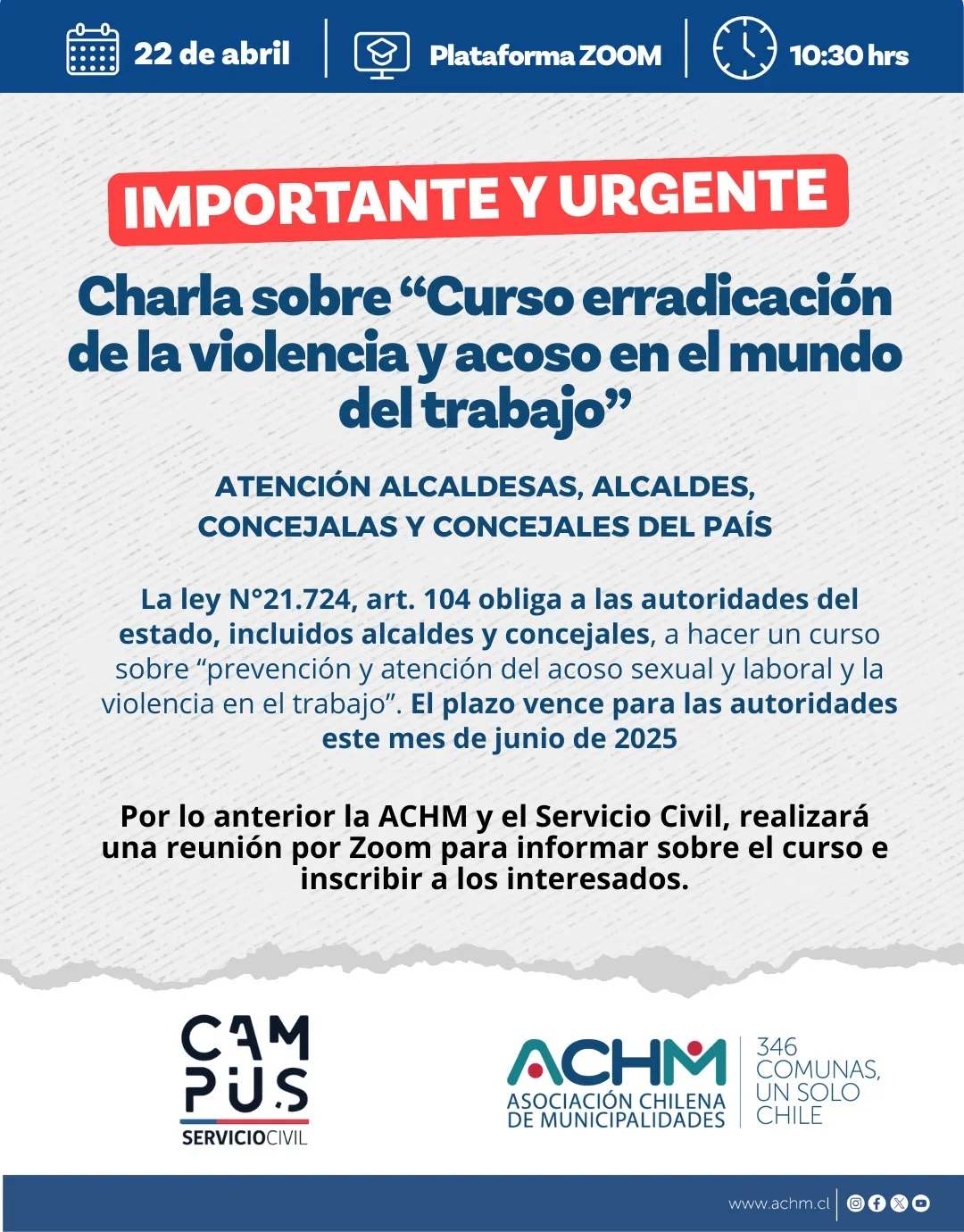 Charla sobre «Curso erradicación de la violencia y acoso en el mundo del trabajo”